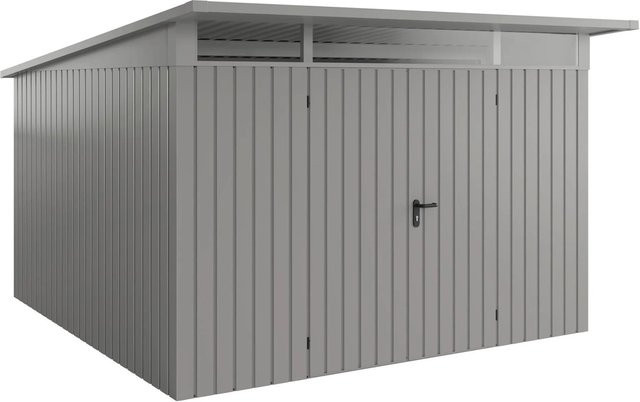 EcoStar Gerätehaus Euroline Pultdach in Graualuminium mit 2-flügeliger Tür und Acrylglas-Oberlicht, B: 325 cm, T: 358 cm - Bild 1