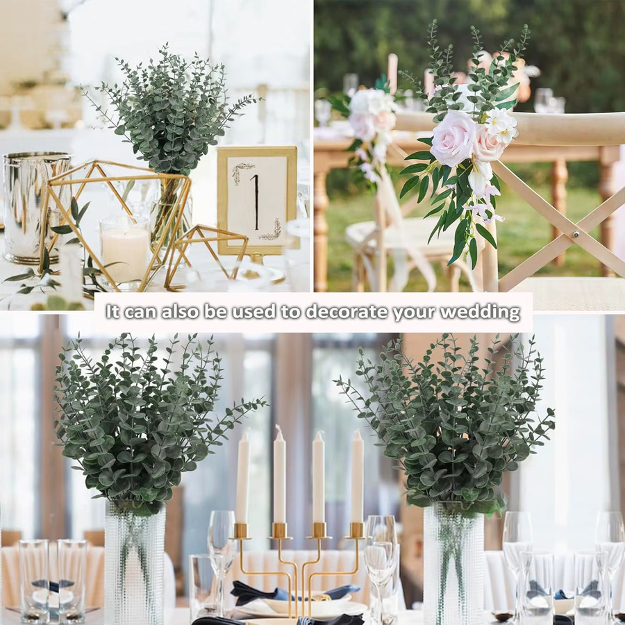 Künstliche Eukalyptus-Pflanzen in Grün für Tischdekoration, Hochzeiten und Garten, 10 Stück - Bild 2