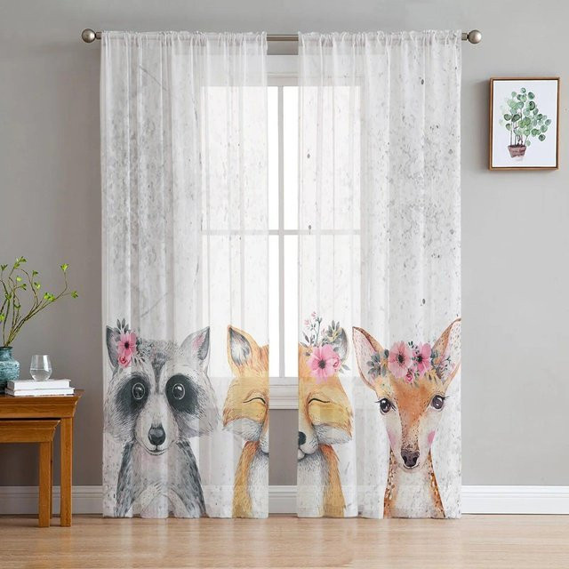 Transparente Tüllvorhänge mit Fuchs-Motiv von A Family Of Home Textiles, Weiß, Breite: 135 cm, Höhe: 244 cm - Bild 1