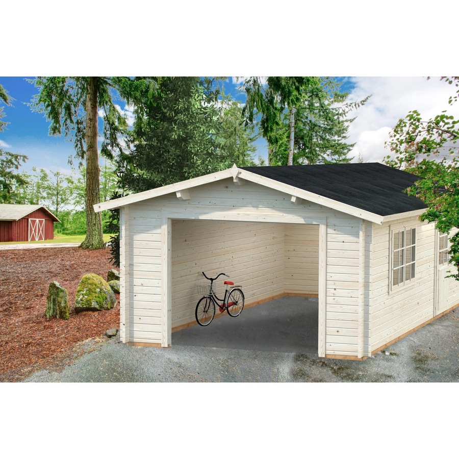 Palmako Garage Roger Holz ohne Tor in Grau-Weiß mit Schleppdach, Nebeneingangstür und Iso-Verglasung, B: 360 cm, T: 550 cm - Bild 2