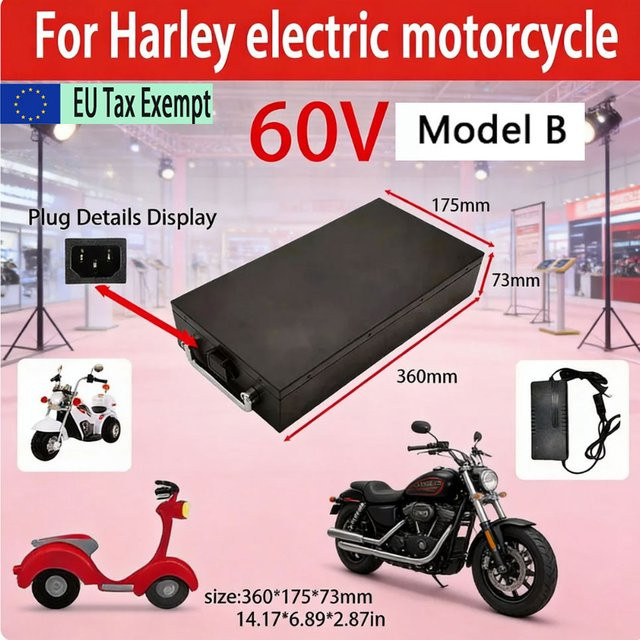 Wasserdichte Lithium-Batterie für Harley Citycoco Elektromotorräder 60V 20Ah-40Ah inklusive 67,2V Ladegerät in Schwarz - Bild 1
