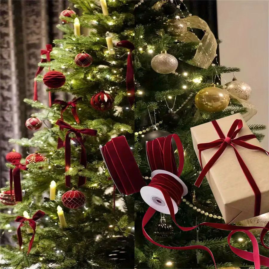 DUTRIEUX Samt-Beflockungsband mit Blumenmuster aus Polyester, 450 cm Länge für Weihnachtsbaumdekorationen und Bastelarbeiten - Bild 2