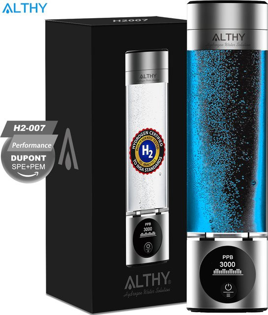 ALTHY Performance Wasserstoff-Wassergenerator-Flasche mit DuPont SPE+PEM Doppelkammer-Ionisator, PPB- und Zeitanzeige sowie H2-Inhalationsfunktion - Bild 1