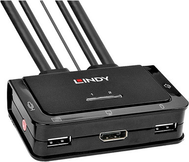 Lindy KVM-Switch 2 Port mit DisplayPort 1.2, USB 2.0 und Audio, 4K UHD, Schwarz (42344) - Bild 2