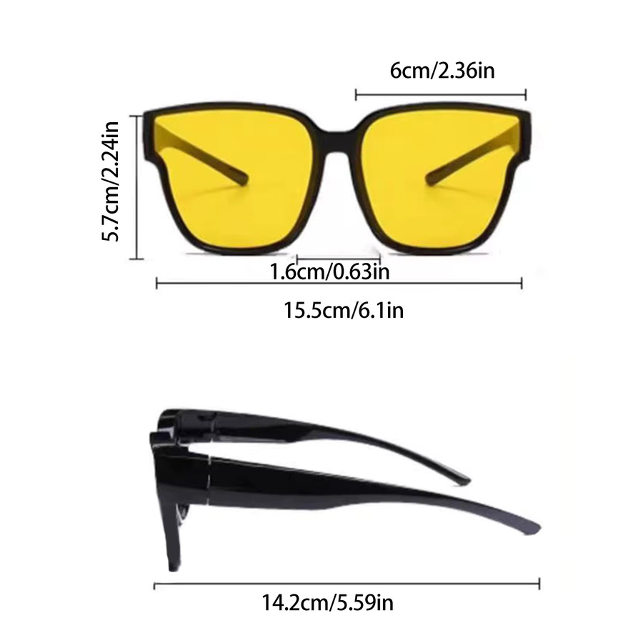 KAIGOTOQIGO Fitover-Sonnenbrille, Wrap Around Square, Vollrand, Schwarz, Kunststoff - Bild 3