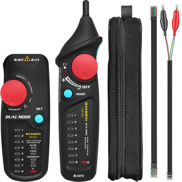 MAXRIENY FWT82 Digitaler und analoger Dual-Mode-Netzwerkkabel-Tracker für RJ45 und RJ11 Ethernet LAN in Schwarz - Bild 1