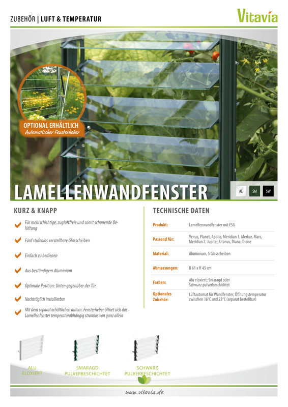 Vitavia Lamellen-Wandfenster für Gewächshäuser aus Aluminium und Glas, Grün, B/H: 61 x 45 cm - Bild 2