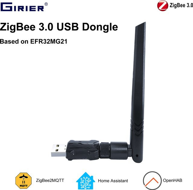 GIRIER ZigBee 3.0 USB-Dongle kabelloses Universal-Gateway mit High-Gain-Antenne in Schwarz für OpenHAB ZigBee2MQTT und Home Assistant - Bild 1