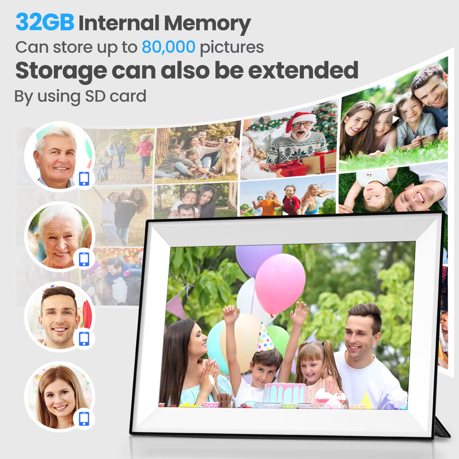 Frameo WLAN Digitaler Bilderrahmen 10,1 Zoll in Weiß mit 1280x800 HD IPS Touchscreen und 32GB Speicher - Bild 3