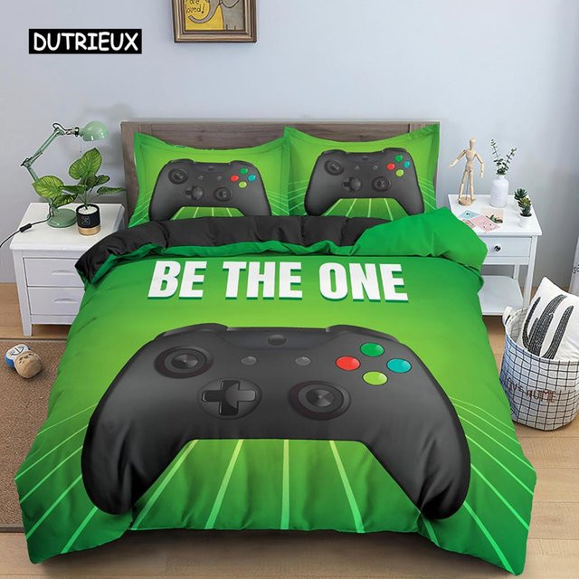 Gamer-Bettwäscheset mit Gamepad-Motiv in Grün von Binchi Outdoor Product, bestehend aus Bettbezug und Kissenbezug, B/H: 135 x 200 cm - Bild 1