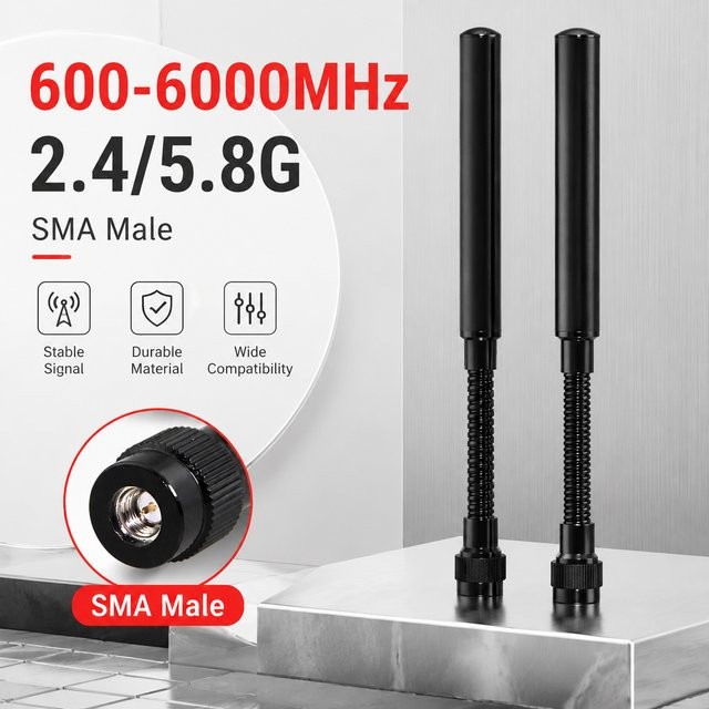GIZONT Dual-Band WLAN Schwanenhalsantenne 2.4G 5.8G Federantenne in Schwarz für Drohnen-Störsender und Handdetektoren (600-6000MHz) - Bild 1