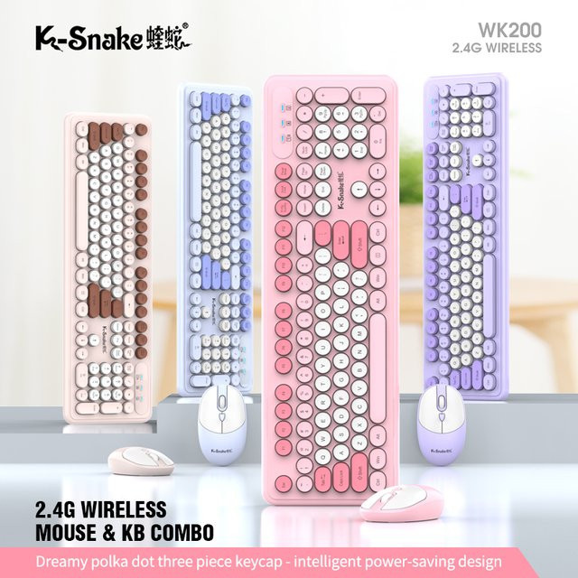 K-Snake WK200 Kabelloses Tastatur-Maus-Set in Braun mit Punk-Tastenkappen für Business und Büro - Bild 1