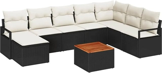 vidaXL Garten-Sofa-Set aus Polyrattan in Schwarz mit Kissen und Couchtisch, 9-teiliges Outdoor-Sitzgruppe für Garten und Terrasse - Bild 1