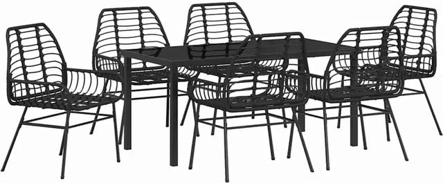vidaXL Garten Essgruppe 7-teilig aus Poly-Rattan und Glas in Schwarz - Bild 1