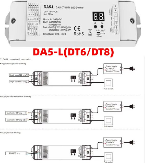 SAGE LU MEI DALI LED Dimmer DA5-L 5 Kanal Controller für RGBCCT RGB LED Streifen, DC 12V-48V, Konstante Spannung - Bild 1