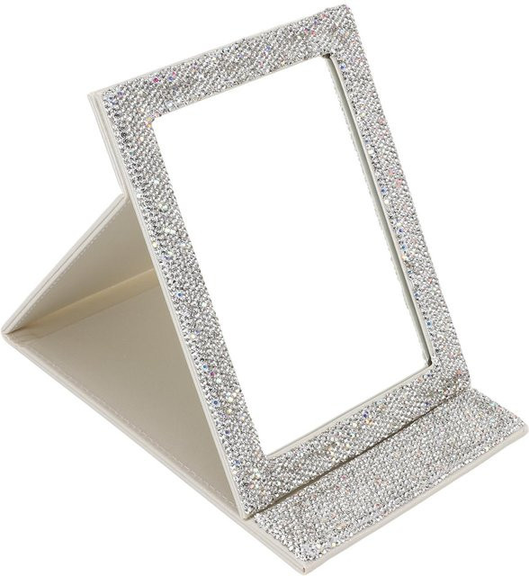 GoolRC Klappkosmetikspiegel mit Strass-Design in Weiß und Grau, rechteckiger Tischspiegel für Make-up - Bild 1