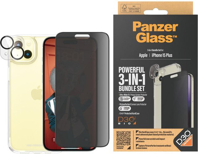 PanzerGlass Privacy 3-in-1 Schutzkit für Apple iPhone 15 Plus mit Sichtschutzfilter in Schwarz - Bild 2