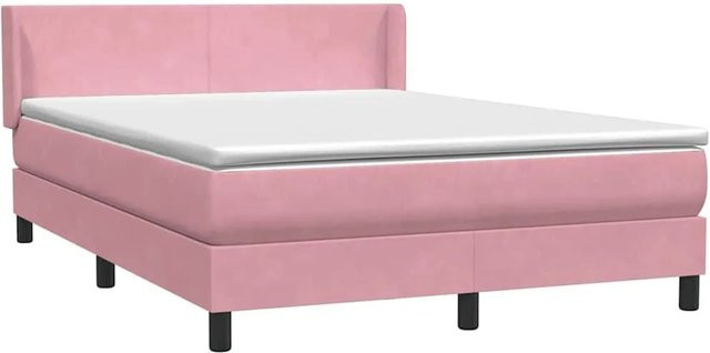 vidaXL Boxspringbett mit Matratze in Rosa aus Samt, Hybrid-Design mit Taschenfederkern, B/T: 140 x 220 cm - Bild 1