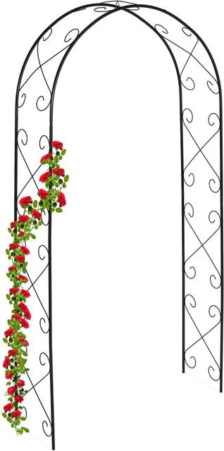 Relaxdays Rosenbogen aus Stahl in Schwarz mit verschnörkelten Ornamenten für den Garten, B/T/H: 120 x 39 x 230 cm - Bild 1