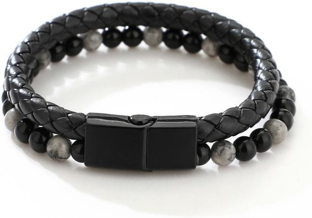 YIRAN Armband, Tigerauge Stein, Leder, Magnetverschluss, gray, Herrenarmband - Bild 1