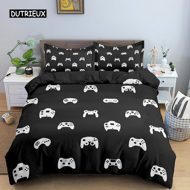 Gamer-Bettwäscheset mit Gamepad-Motiv von Binchi Outdoor Product in Schwarz, Material Polyester, B/H: 180 x 210 cm - Bild 1