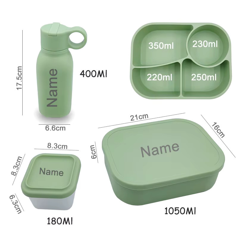 Personalisierte Bento Box und Trinkflasche aus Silikon für Kinder in Lila mit Namen Hi Peggy - Bild 2