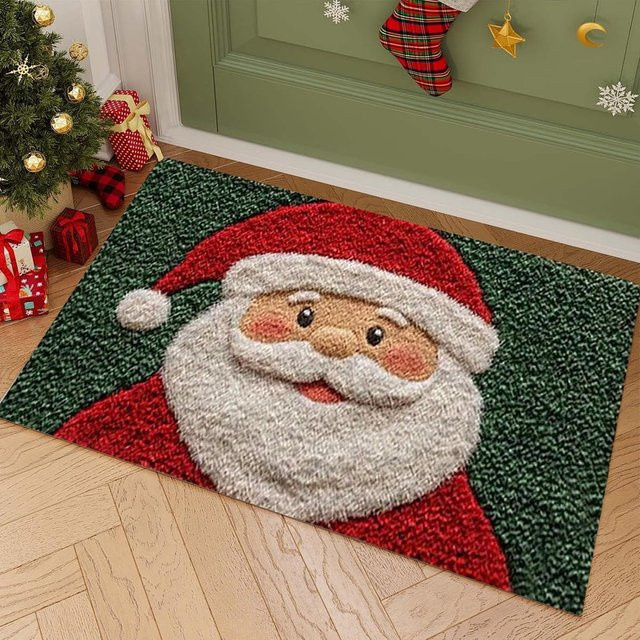 VIKAMA Weihnachtsmann Badezimmerteppich als weiche Weihnachts-Fußmatte für Innen und Außen zur Dekoration - Bild 1