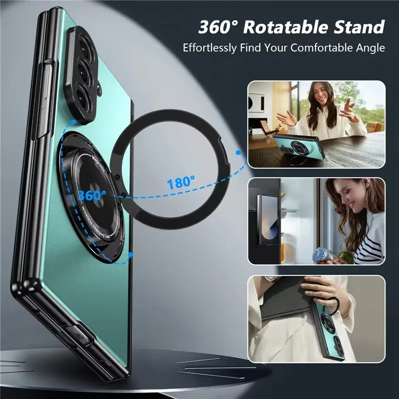 Luxuriöse High-End Schutzhülle mit Beschichtungsrahmen und magnetischem Rind-Standplatz für Samsung Galaxy Z Fold 7, 6, 5, 4 mit Glasbildschirm und integrierter Anti-Drop-Abdeckung in Blau oder Grün - Bild 4
