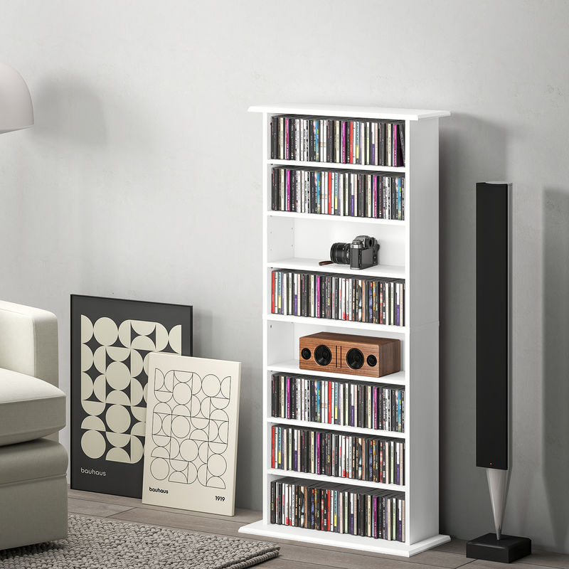 HOMCOM CD- und DVD-Aufbewahrungsregal Multimedia-Regal mit 8 Fächern und 6 verstellbaren Regalen, weiß, B/T/H: 58 x 24 x 124,5 cm, Aosom - Bild 2
