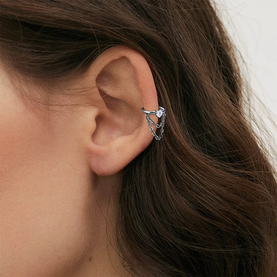 UHERA Piercing Hoop Ohrringe, Titan, Zirkonia, Damen, Silber - Bild 2