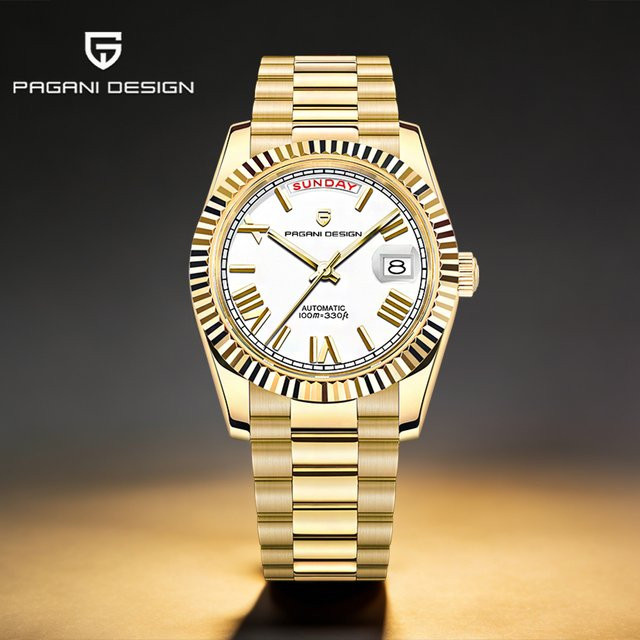 Pagani Design Armbanduhr Automatik, Edelstahl, Gold, Weiß, Herren - Bild 1