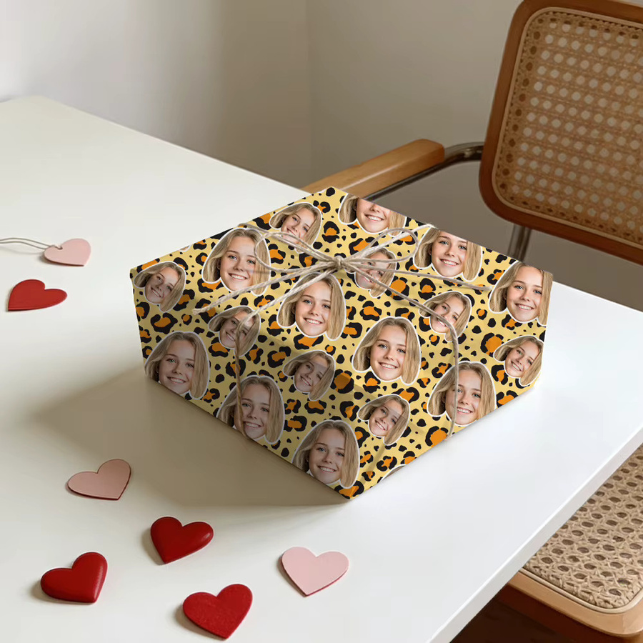 WEIGAO Personalisiertes Geschenkpapier mit Leopardenmuster und Gesichtsmotiv in Multicolour für Valentinstag und Geburtstage - Bild 2
