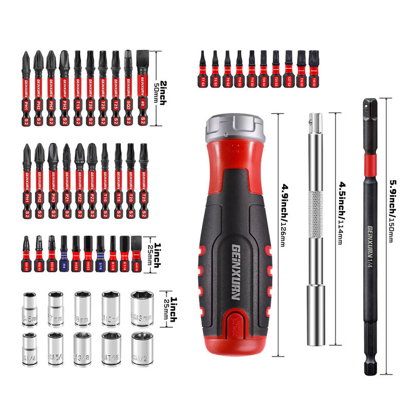 GEINXURN 53-teiliges Ratschenset mit 12-in-1-Magnetschraubendreher aus S2-Stahl und Eva-Schaumschale - Bild 2