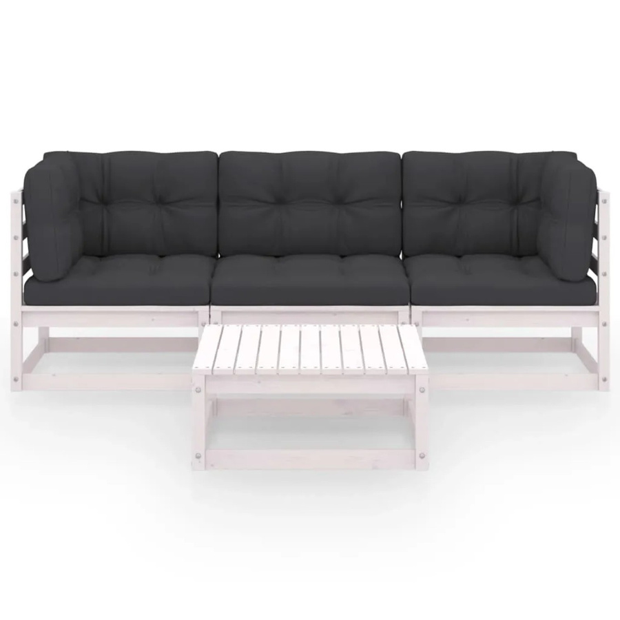 vidaXL 4-tlg Garten-Lounge-Set aus massivem Kiefernholz mit Kissen in Weiß und Anthrazit - Bild 2