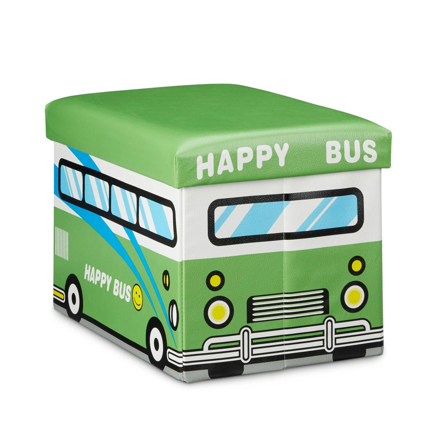 Relaxdays Spielzeugkiste Happy Bus aus Kunstleder, faltbar, Mehrfarbig, B/T/H: 48 x 32 x 32 cm - Bild 2