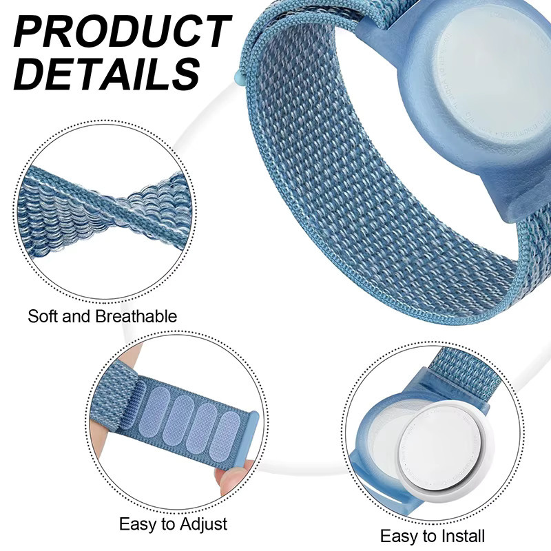 QUERPXAF Einstellbares Nylon Armband für Apple AirTags als Kinder GPS Tracker Zubehör in Schwarz - Bild 2