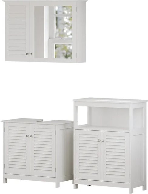 Vicco Badmöbel-Set Riad in Weiß, modernes 3-teiliges Badezimmer-Set mit Spiegelschrank, Waschtischunterschrank und Sideboard mit Lamellen-Front - Bild 1