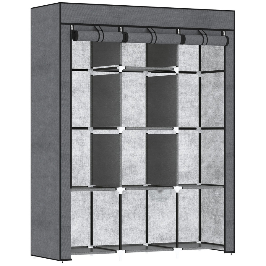 HOMCOM Stoffschrank aus Stahl und Vliesstoff in Dunkelgrau mit Kleiderstange und Regalböden, B/T/H: 43 x 43 x 162,5 cm - Bild 2