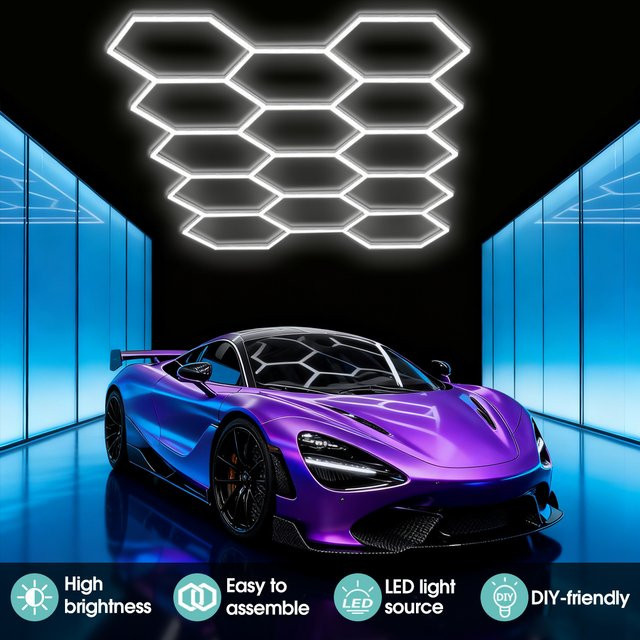 Aiopp Hexagon LED-Garagenleuchte in Weiß für Werkstatt und Lager zur DIY-Montage - Bild 1