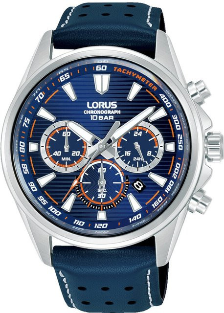 Lorus Chronograph, Quarz, Edelstahl, Blau, Leder, 43 mm, Herren - Bild 1