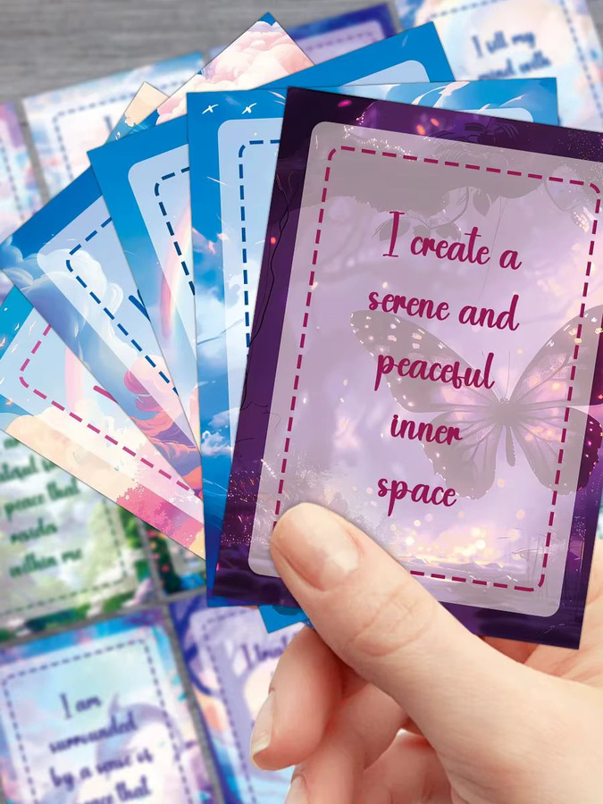 50 Stück englische Affirmationskarten mit Aquarell-Himmel-Design in Blau und Multicolour für tägliche Motivation und Büro-Dekoration - Bild 3