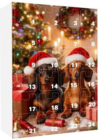 Forseed Adventskalender 2025 Dackel in Tasse mit 24 Acryl-Ornamenten, Weihnachts-Countdown-Box für Hundeliebhaber, Mehrfarbig - Bild 1