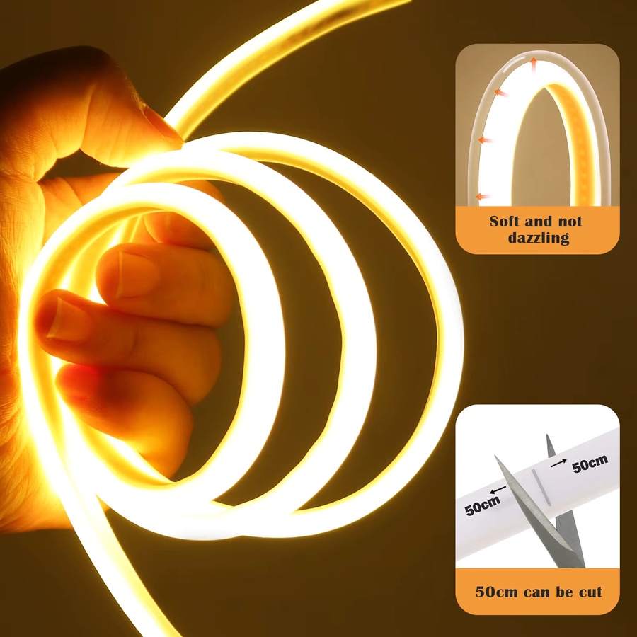 GAHADA COB-LED-Streifen Warmweiß, Wasserdichtes LED-Band mit RA90, 288 LEDs/m, 110V/220V, Silikon-Material - Bild 3