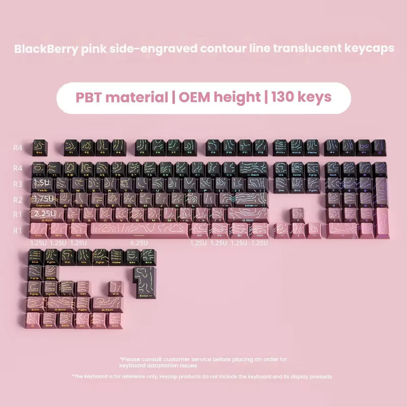Schwarze PBT-Tastenkappen im Marmor-Crack-Design mit seitlicher Gravur, zweifarbiges Set für 97/134 Tasten - Bild 3