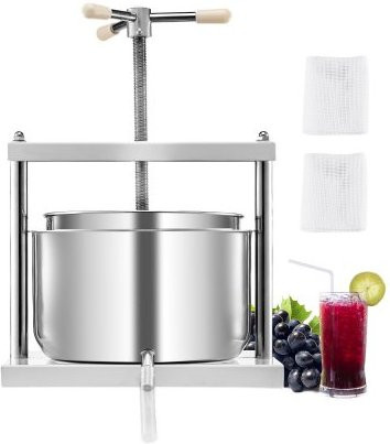 VEVOR Obstpresse für Fruchtwein aus Edelstahl mit 12 l Fassungsvermögen, Manuelle Saftpresse für Apfel, Trauben, Honig und Olivenöl, Silber - Bild 1