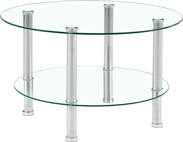 okwish Glascouchtisch rund mit 2 Stufen und stabilen Metallbeinen in Silberfarben, B/T/H: 70 x 70 x 42 cm - Bild 1