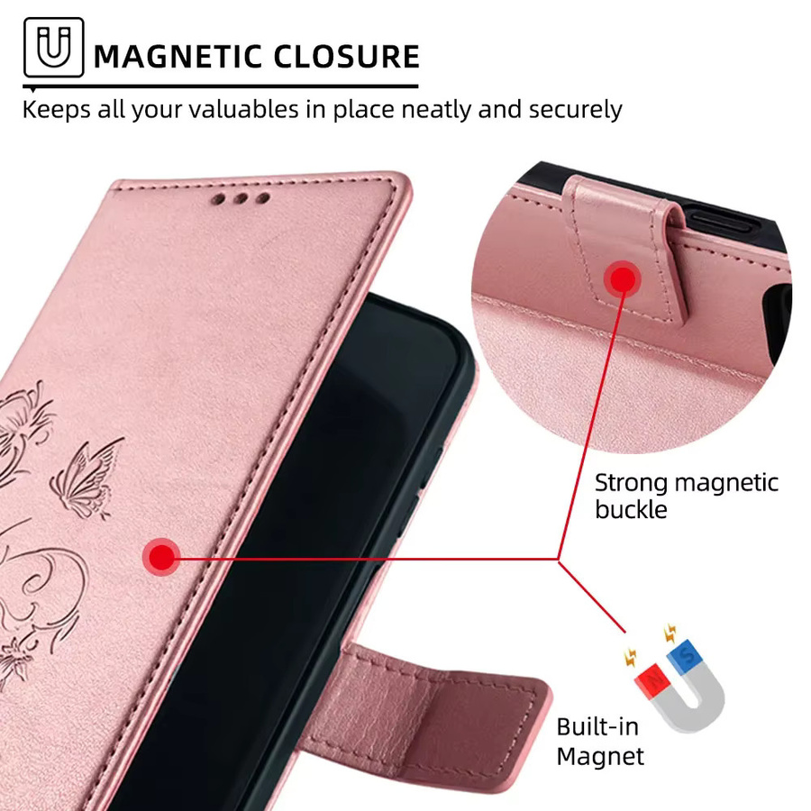 Leder-Brieftaschenhülle mit Schmetterlingsmotiven für VIVO V50 Lite V40 V30 V27 V25 V23 Pro SE V29 Lite V30E V29E V27E in Grau - Bild 4