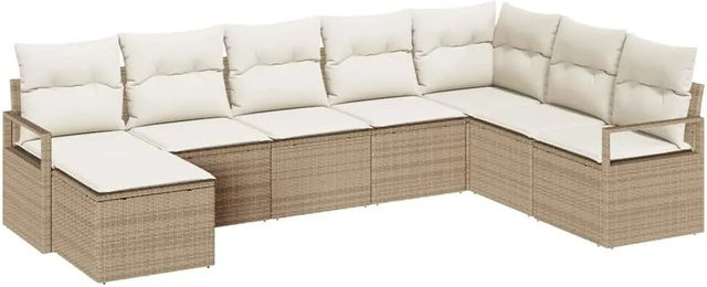 vidaXL Garten-Sofa-Set 8-teilig aus Poly Rattan in Beige mit Polsterung und Metallgestell - Bild 1