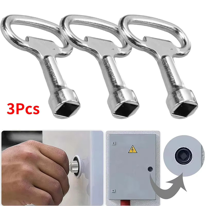 Mehrzweck Edelstahl-Quadrat-Lüftungsschlüssel in Silber, 8mm, 3-teiliges Set für Heizungslüftung, Schranktürschlösser und Wasserhähne - Bild 2