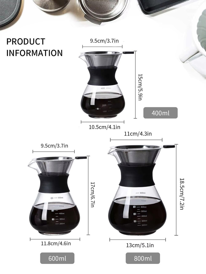 Leeseph Pour-Over Kaffeebereiter mit Edelstahl-Kaffeefilter und Wärmeisolierung, transparent - Bild 3